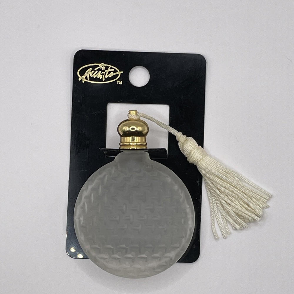 NOS Frosted Clear Glass Perfume Bottle With Tassel Gold Tone Purse Vanity  AL5.6